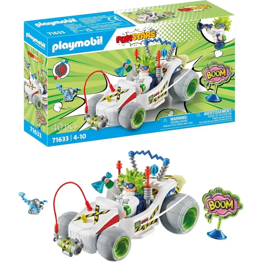 NIB Playmobil Funstars Racing Professor Set 71633 40pc Pullback Go-Kart